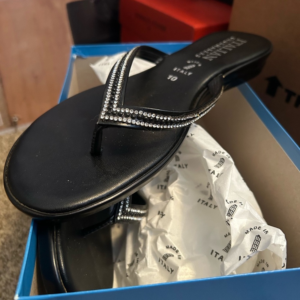 Italian Shoemakers Black Sandals with Rhinestone Straps